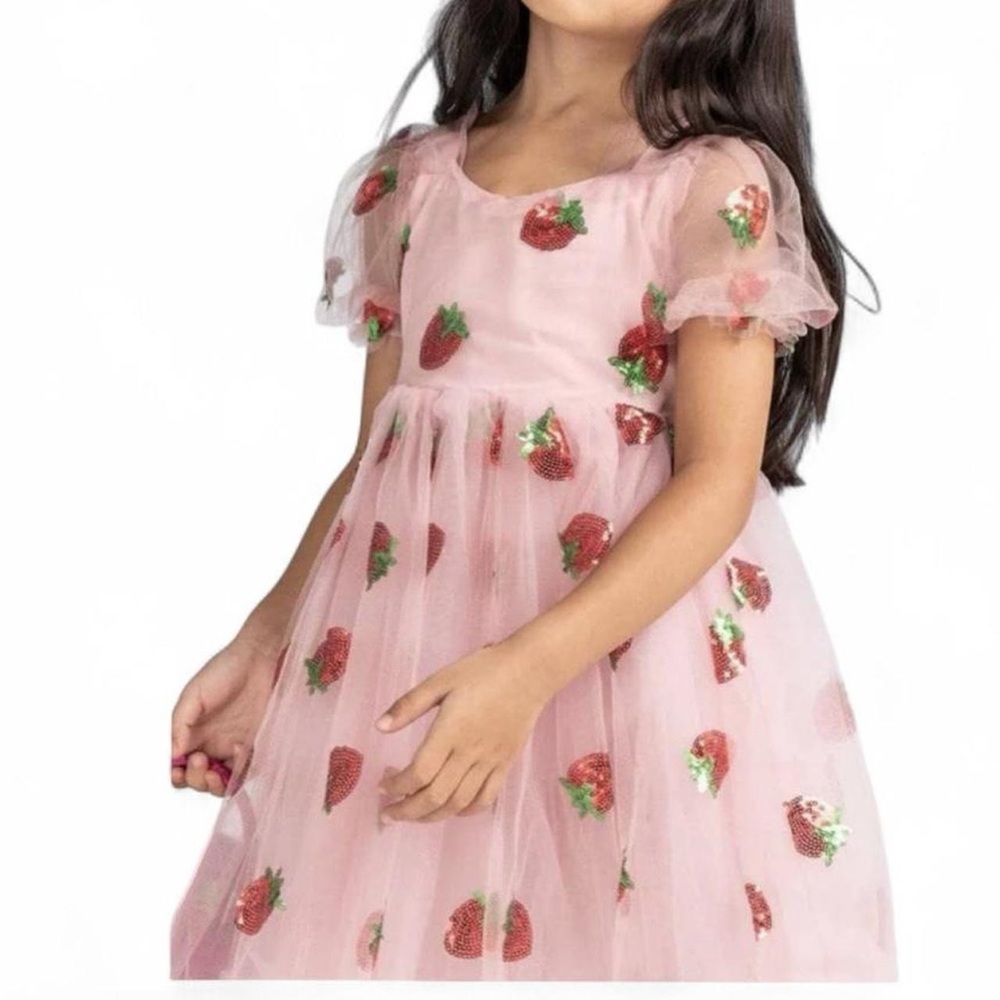 Lola + The Boys Pink Strawberry Sequin Tulle Dress - Picture 2 of 8